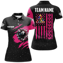 Load image into Gallery viewer, Breast Cancer American Flag Custom Pink And Black Women Billiard Shirts, Patriotic Billiard Jerseys TDM2360