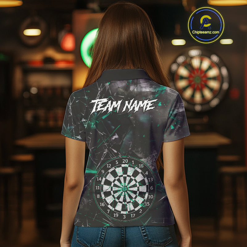 Personalized Turquoise Break Glass Darts Shirt For Women Custom Darts Team Jersey Polo & 1/4 Zip TDM5102