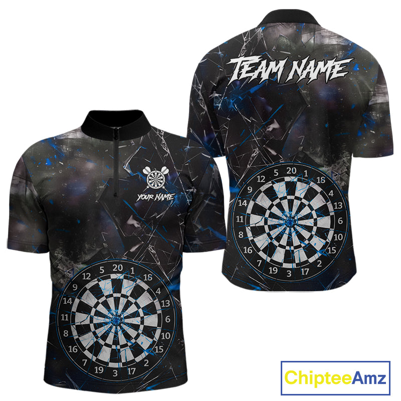 Personalized Blue Break Glass Darts Shirt For Men Custom Darts Team Jersey Polo & 1/4 Zip TDM5103