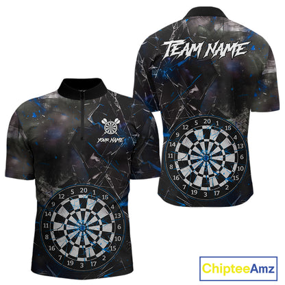 Personalized Blue Break Glass Darts Shirt For Men Custom Darts Team Jersey Polo & 1/4 Zip TDM5103