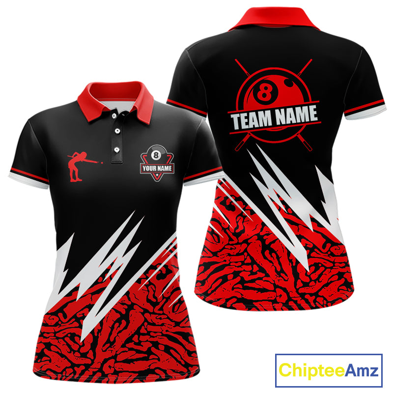 Personalized 8 Ball Billiard Jersey For Women Custom Black And Red Pool Team Shirt Polo & 1/4 Zip TDM5108