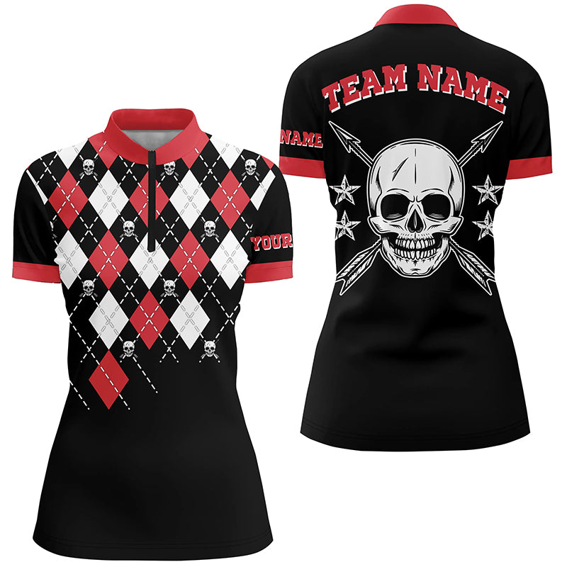 Personalized Archery Skull Arrow Custom Name Argyle Pattern Quarter-Zip Shirts For Women  TDM0645