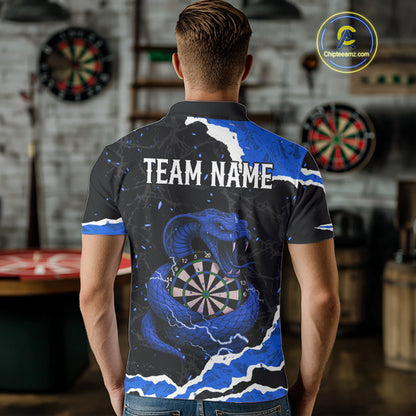 Black And Blue Dartboard Cobra Snakes Darts Polo & 1/4 Zip Custom Mens Darts Shirt, Darts Jersey TDM5338