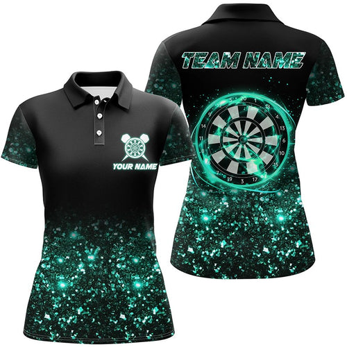 Black Turquoise Light Women Darts Polo & Quarter Zip Shirt Custom Dart Shirts For Team Darts Jerseys TDM3334