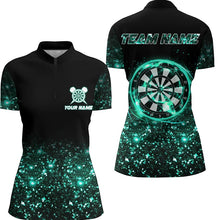 Load image into Gallery viewer, Black Turquoise Light Women Darts Polo &amp; Quarter Zip Shirt Custom Dart Shirts For Team Darts Jerseys TDM3334