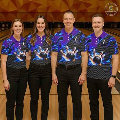 Custom Blue Purple Bowling Jersey For Women, Bowling Tournament Team Shirt Polo & Quarter Zip TDM5826