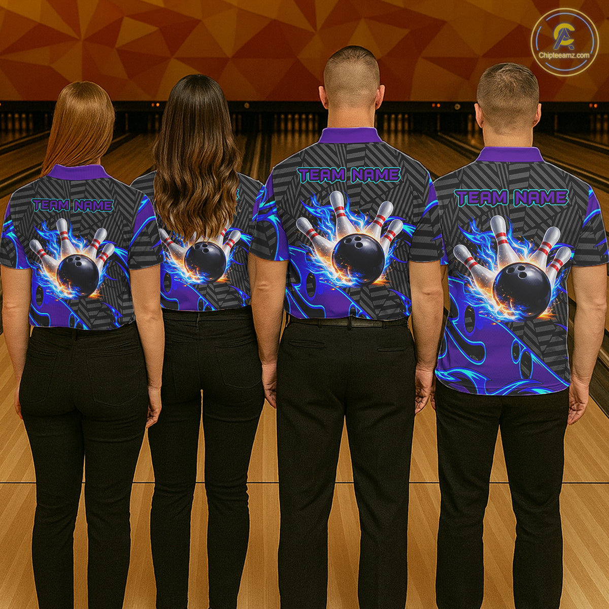 Custom Blue Purple Bowling Jersey For Women, Bowling Tournament Team Shirt Polo & Quarter Zip TDM5826