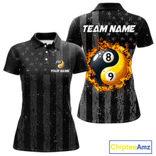 Load image into Gallery viewer, Black US Flag Ying And Yang 8 Ball &amp; 9 Ball Custom Billiard Shirts For Women Funny Billiard Jerseys TDM4082