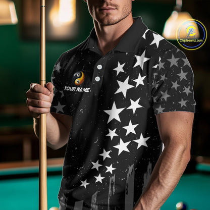 Black US Flag Ying And Yang 8 Ball & 9 Ball Custom Billiard Shirts For Men Funny Billiard Jerseys TDM4083
