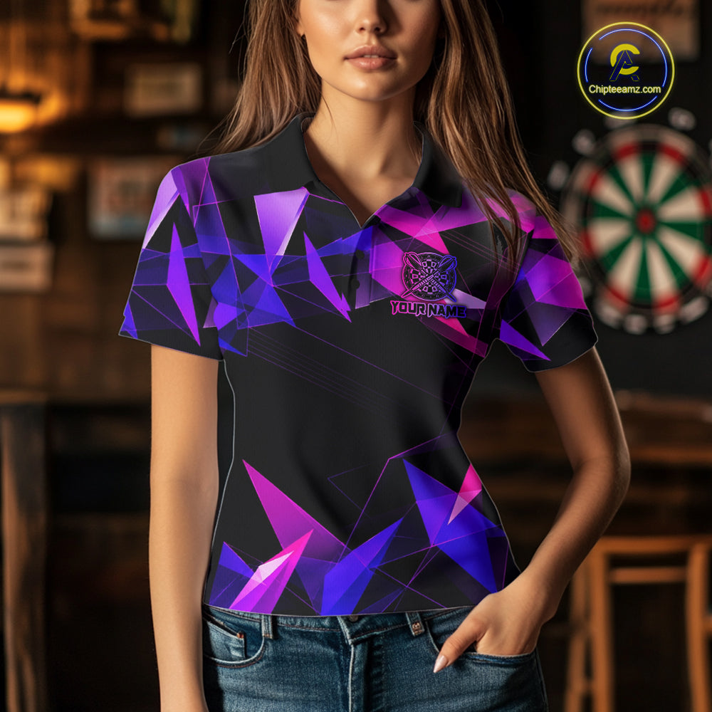 Custom Darts Shirts For Women, Pink And Purple Geometric Darts League Team Jersey Polo & Quarter Zip TDM6628