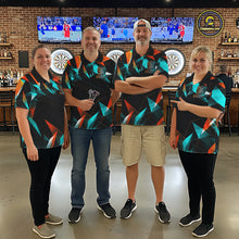 Load image into Gallery viewer, Custom Darts Shirts For Women, Orange And Turquoise Geometric Darts Team Jersey Polo &amp; Quarter Zip TDM6629
