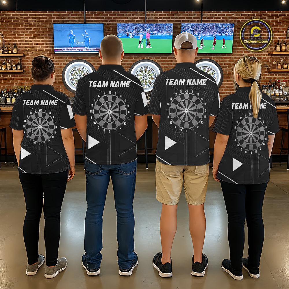 Personalized Black And White Geometric Darts Shirts For Women, Custom Darts Team Jersey Polo & 1/4 Zip TDM6632