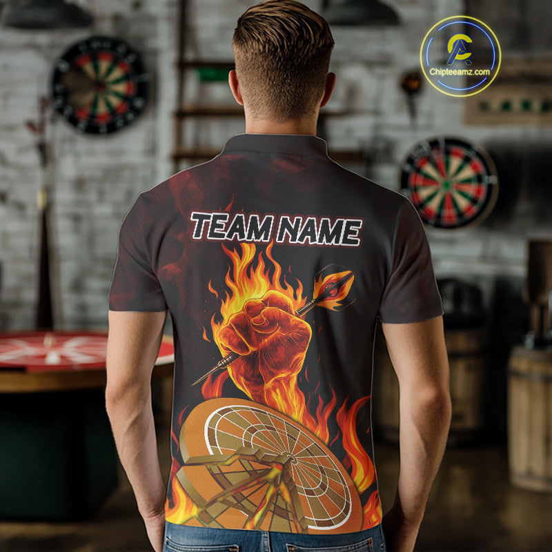 Flame Darts & Crack Dartboard 3D Custom Red Dart Polo Shirts For Men, Dart Jerseys NYN0809