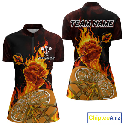 Flame Darts & Crack Dartboard 3D Custom Red Dart 1/4-Zip Shirts For Women, Dart Jerseys NYN0809