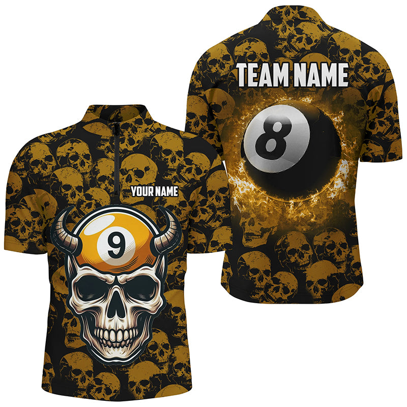 Personalized Billiard Jersey 8 & 9 Ball Custom Funny Skull Pattern Billiard Shirts For Women |Yellow TDM2369