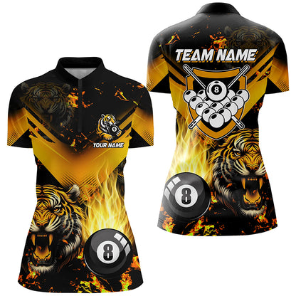 Tiger 3D All Over Print Billiard Shirts For Women Custom 8 Ball Team League Billiard Jerseys |Yellow TDM2373