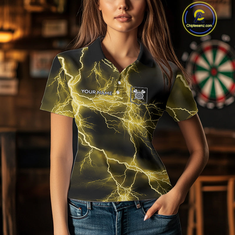 Thunder Lightning Yellow Darts Shirt With Pocket For Women Custom Dart Jersey TDM4695