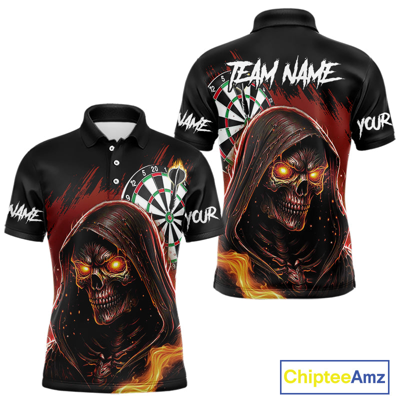 Personalized Red Grim Reaper Fire Dart Shirts For Men Custom Skull Dart Jersey Polo & 1/4 Zip TDM4891