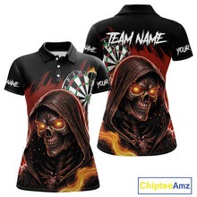 Load image into Gallery viewer, Personalized Red Grim Reaper Fire Dart Shirts For Women Custom Skull Dart Jersey Polo &amp; 1/4 Zip TDM4891