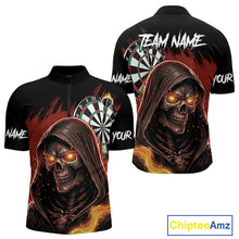 Load image into Gallery viewer, Personalized Red Grim Reaper Fire Dart Shirts For Men Custom Skull Dart Jersey Polo &amp; 1/4 Zip TDM4891