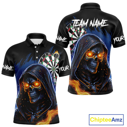 Personalized Blue Grim Reaper Fire Dart Shirts For Men Custom Skull Dart Jersey Polo & 1/4 Zip TDM4892
