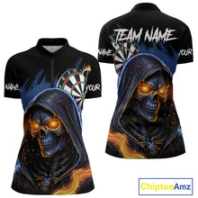 Load image into Gallery viewer, Personalized Blue Grim Reaper Fire Dart Shirts For Women Custom Skull Dart Jersey Polo &amp; 1/4 Zip TDM4892