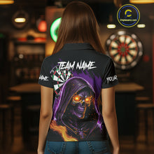 Load image into Gallery viewer, Personalized Purple Grim Reaper Fire Dart Shirt For Women Custom Skull Dart Jersey Polo &amp; 1/4 Zip TDM4893