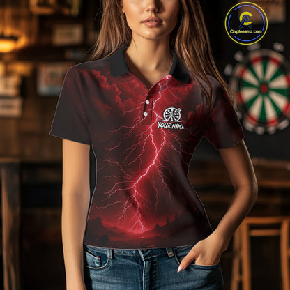 Red Lightning Thunder Cobra Darts Shirt For Women Custom Darts League Team Jersey Polo & 1/4 Zip TDM4894