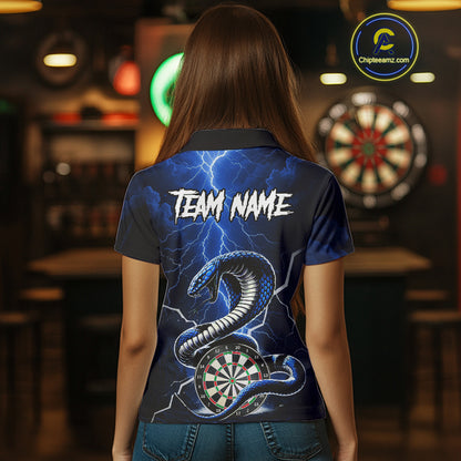 Blue Lightning Thunder Cobra Darts Shirt For Women Custom Darts League Team Jersey Polo & 1/4 Zip TDM4895