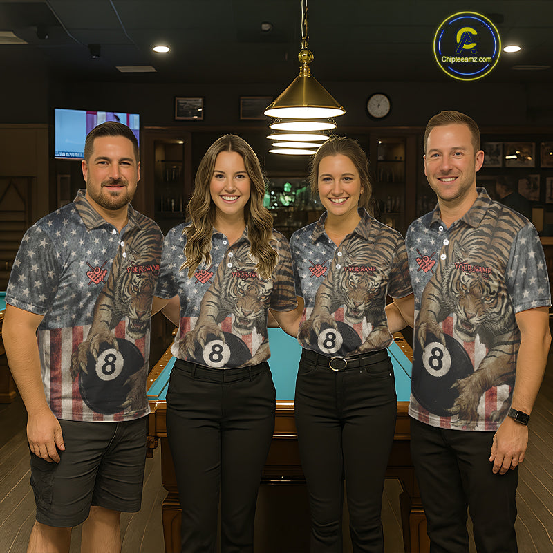 Personalized Vintage American Flag Tiger Billiard Shirt For Men, 8 Ball Pool Billiard Team Jerseys TDM5590