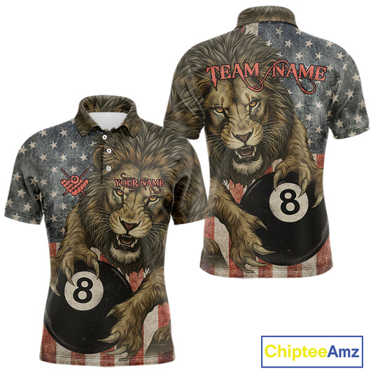 Personalized Vintage American Flag Lion Billiard Shirt For Men, 8 Ball Pool Billiard Team Jerseys TDM5591