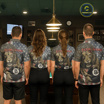Personalized Vintage American Flag Lion Billiard Shirt For Men, 8 Ball Pool Billiard Team Jerseys TDM5591