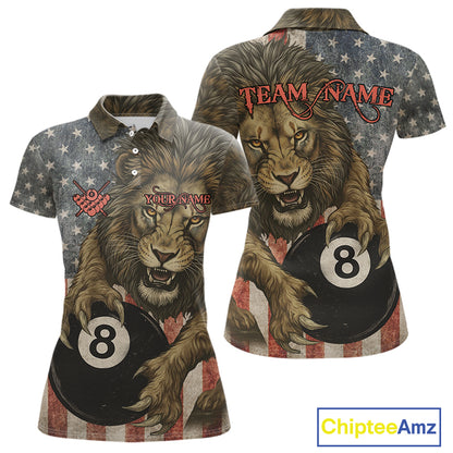 Personalized Vintage American Flag Lion Billiard Shirt For Women, 8 Ball Pool Billiard Team Jerseys TDM5591