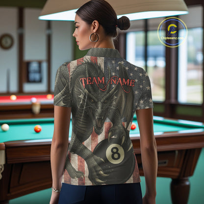 Personalized Vintage American Flag Dragon Billiard Shirt For Women, 8 Ball Pool Billiard Team Jerseys TDM5592