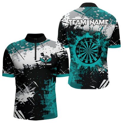 Grunge Turquoise Paint Splash Dart Shirts For Women Custom Darts Team Jersey Polo & 1/4 Zip TDM3509