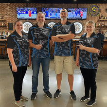 Load image into Gallery viewer, Black And Blue Camo Dart Shirt With Pocket Option For Women Custom Dart Jersey TDM5828