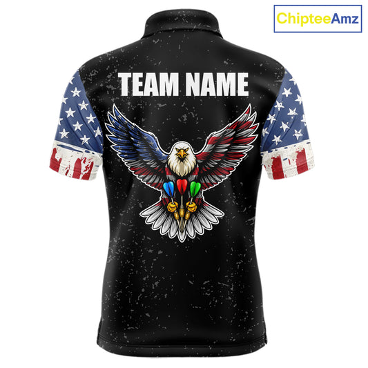 Personalized Grunge US Flag Eagle Darts Shirt For Men, Patriotic Darts Team Jersey Polo & 1/4 Zip TDM5831