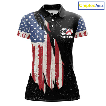 Personalized Grunge American Flag Women's Billiard Shirt Custom 9 Ball Pool Billiard Team Jersey TDM5832