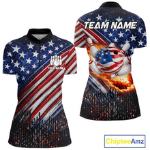 Load image into Gallery viewer, American Flag Fire Patriotic Bowling Shirt For Women Custom Bowling Team Jersey Polo &amp; 1/4 Zip TDM6204