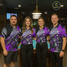 Load image into Gallery viewer, Custom Purple Funny Cat Billiard Shirt For Men, Personalized 8 Ball Pool Team Jersey Polo &amp; 1/4 Zip TDM6443