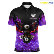 Load image into Gallery viewer, Custom purple flame eagle skull pool jersey for men with bold billiard team graphics.
