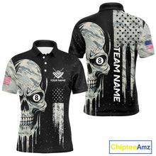 Load image into Gallery viewer, Grunge Camo Skull American Flag Billiard Shirt For Men Custom Patriotic 8 Ball Pool Team Jersey TDM4276