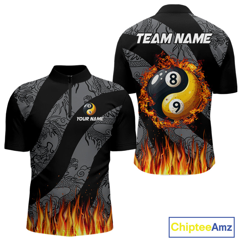 Personalized Flame Ying And Yang 8 Ball & 9 Ball Billiard Shirt For Men, Funny Pool Team Jerseys TDM4278