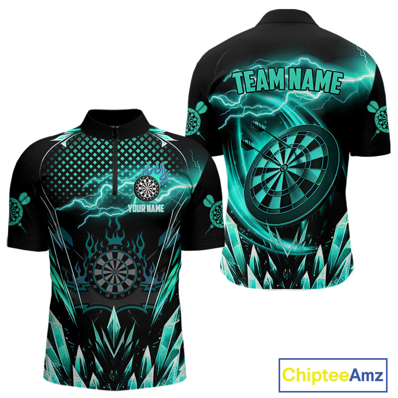 Personalized Turquoise Icy Lightning Darts Shirt For Men Custom Dart League Jersey Polo & 1/4 Zip TDM4466