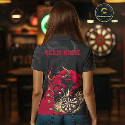 Black And Red Funny Bull Darts Shirt For Women Custom Dart Jersey Team Polo & 1/4 Zip TDM5124