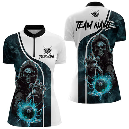 Blue Cyan Grim Reaper 3D  Billiard Shirts For Women Custom Lightning 8 Ball Pool Billiard Jerseys TDM3347