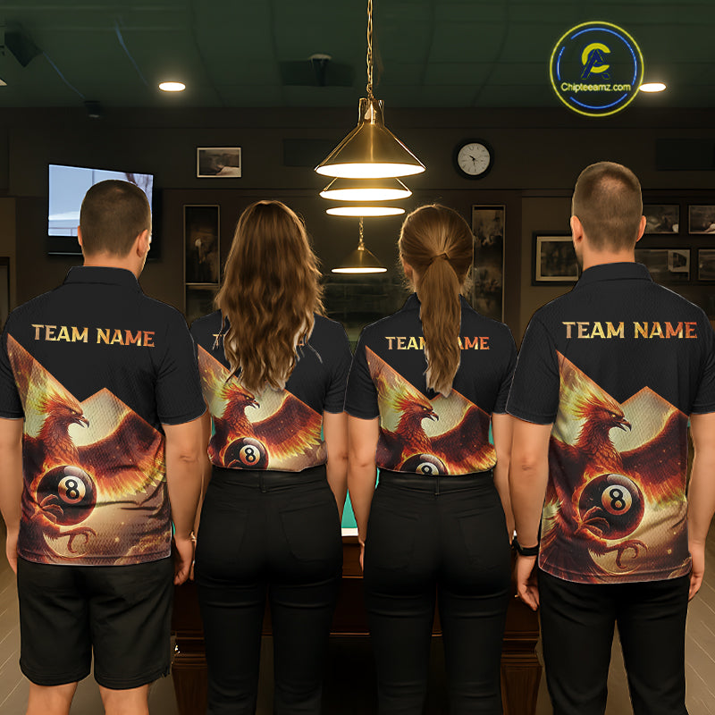 Orange 8 Ball Flame Phoenix Billiard Shirt For Women Custom Pool Team Jersey Polo & Quarter Zip TDM5603