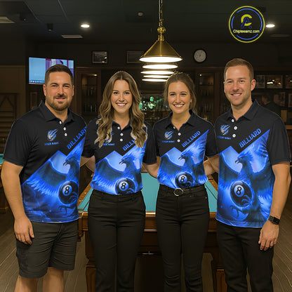 Blue 8 Ball Flame Phoenix Billiard Shirt For Women Custom Pool Team Jersey Polo & Quarter Zip TDM5604