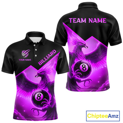 Purple 8 Ball Flame Phoenix Billiard Shirt For Men Custom Pool Team Jersey Polo & Quarter Zip TDM5605