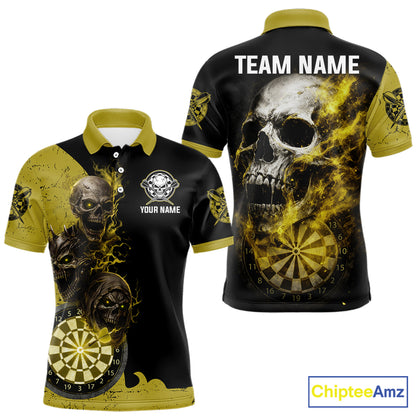 Personalized Yellow Black Skull Smoke Darts Shirt For Men Custom Darts Team Jersey Polo &1/4 Zip TDM5837